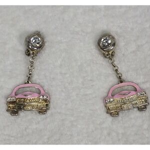 Vintage Mary Kay Pink Cadillac Earrings Rhinestone Kitsch Car Novelty